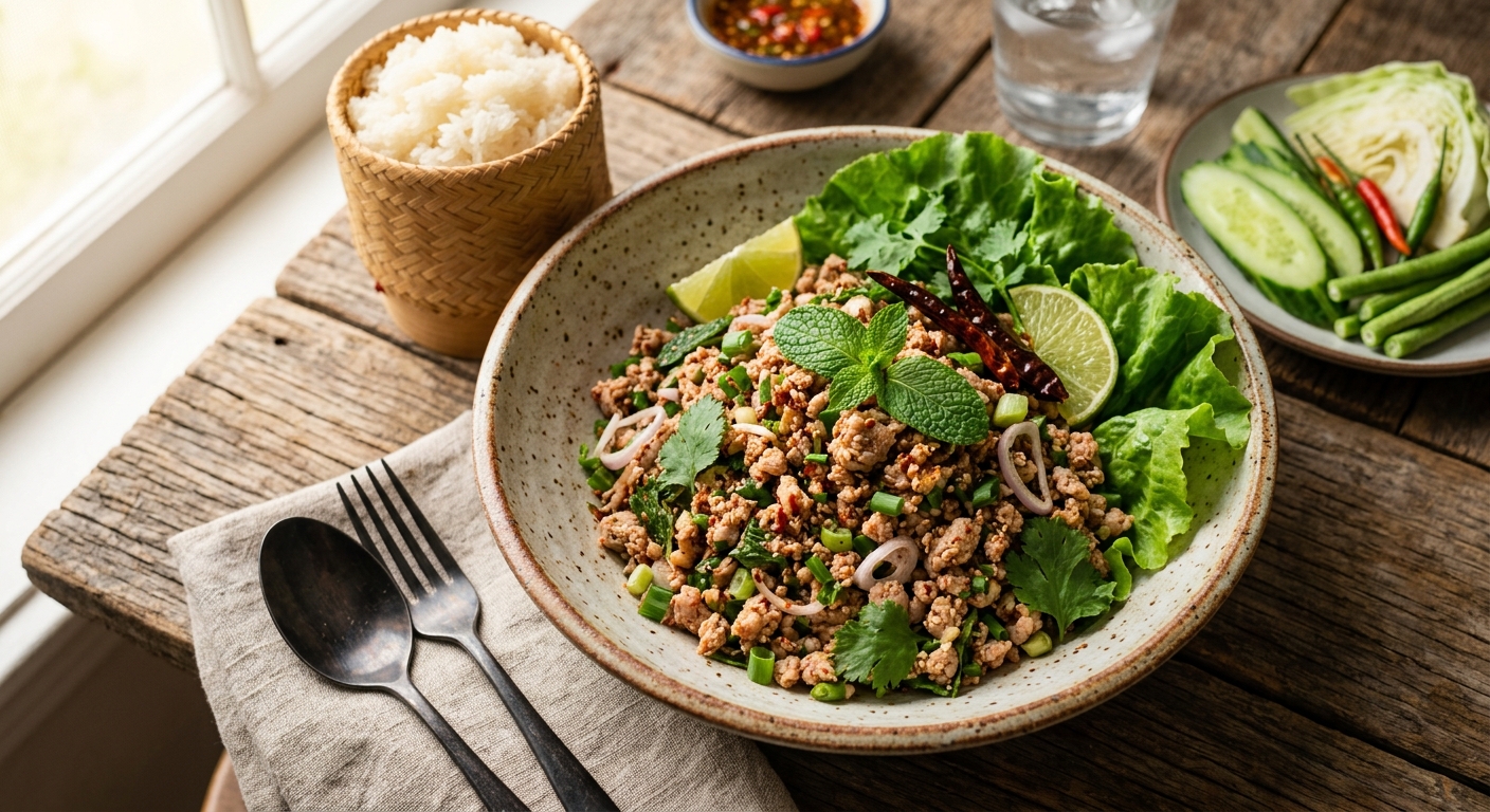 Laap Moo — Lao Minced Pork Salad — AI-generated headline for RecipeFiler