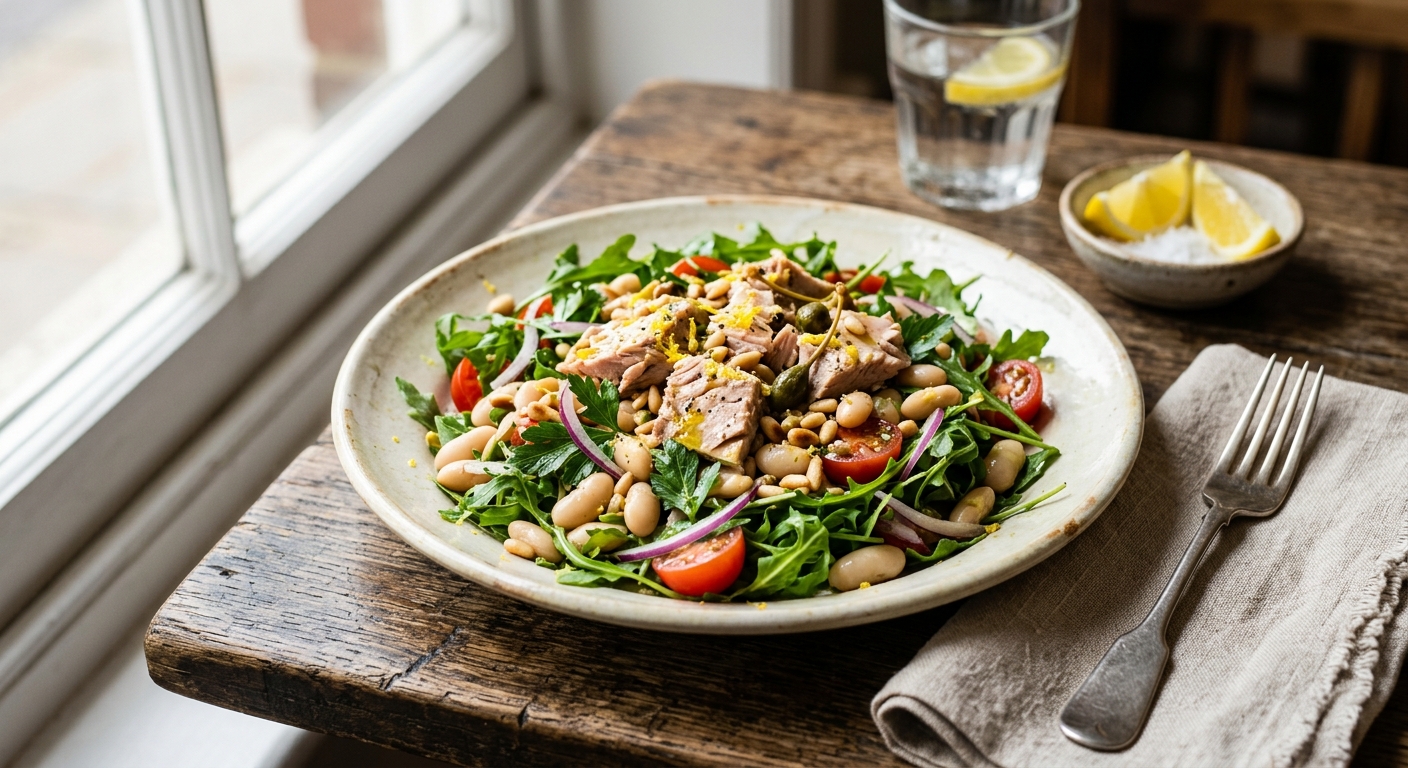 Tuna, White Bean and Rocket Salad with Lemon Dressing — recipe by RecipeFiler