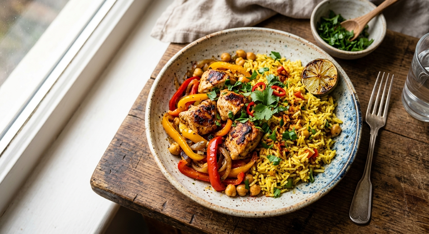 One-Pan Chicken, Rice & Peppers — AI-generated headline for Instagram