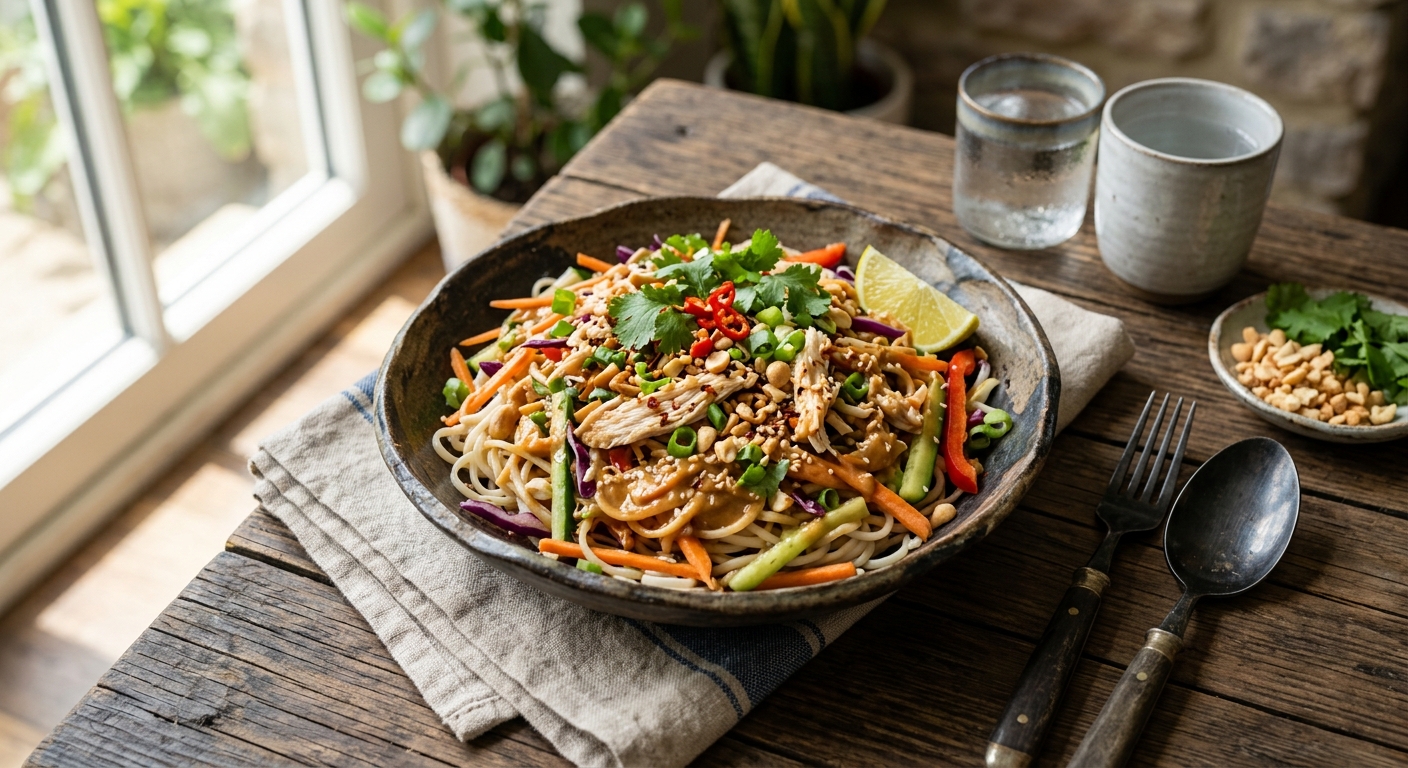 Thai Inspired Peanut Noodle Salad — AI-generated headline for Instagram
