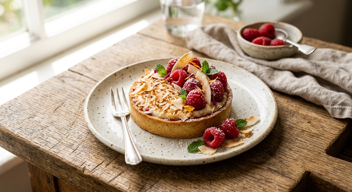 Toasted Coconut and Raspberry Tart — AI-generated headline for RecipeFiler