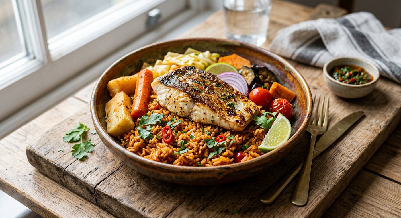 Thiéboudienne — Senegalese Jollof Rice with Fish — AI-generated headline for RecipeFiler