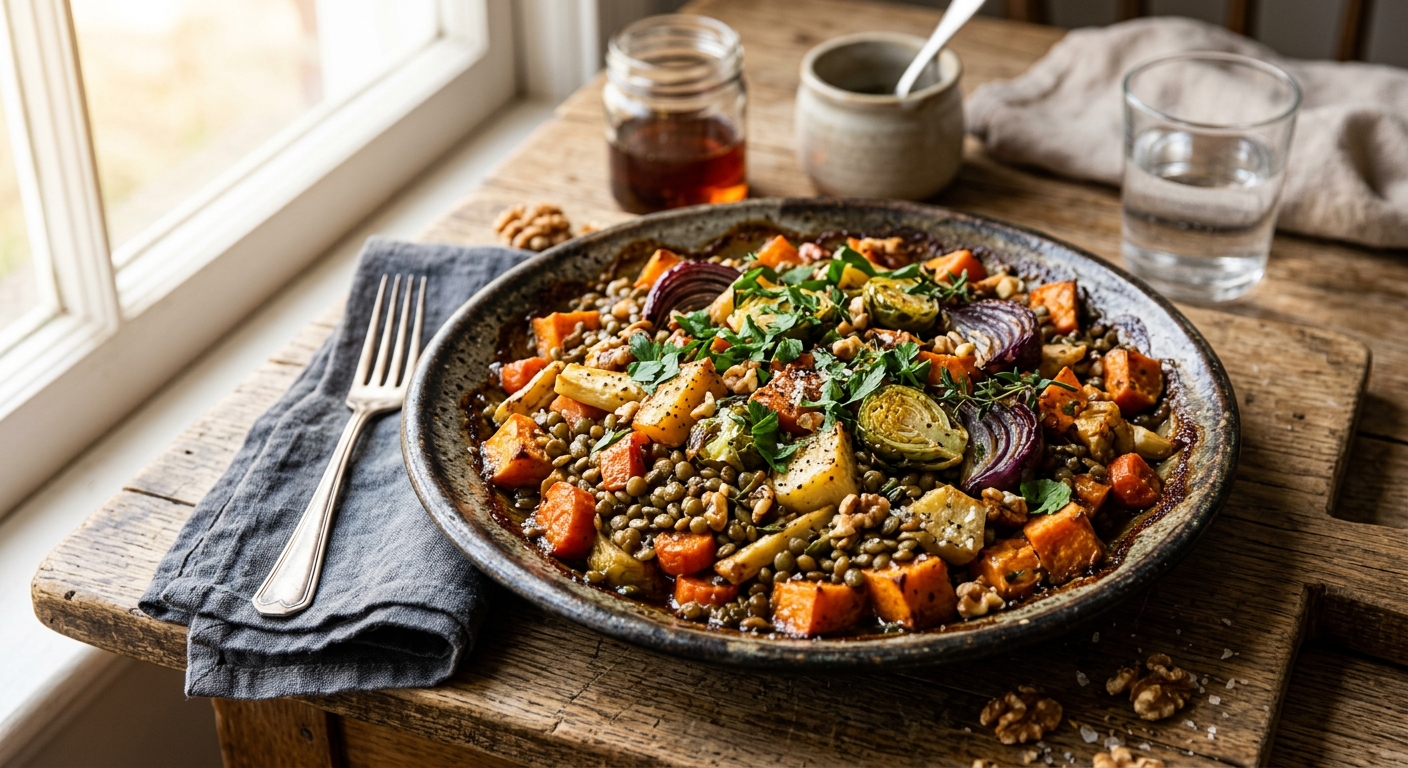 Canadian Maple Roasted Root Vegetable and Lentil Bake — recipe by RecipeFiler