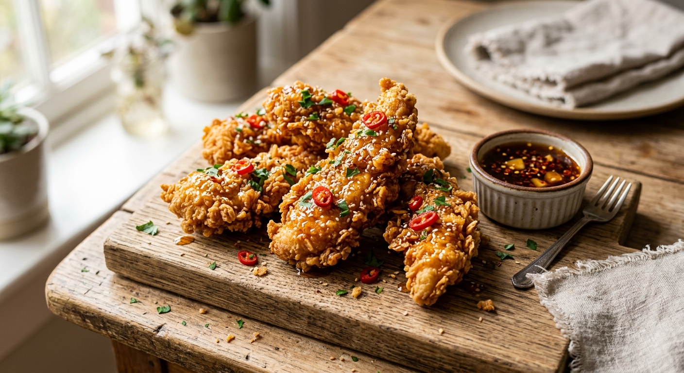 Crispy Hot Honey Garlic Fried Chicken Tenders — AI-generated headline for Instagram