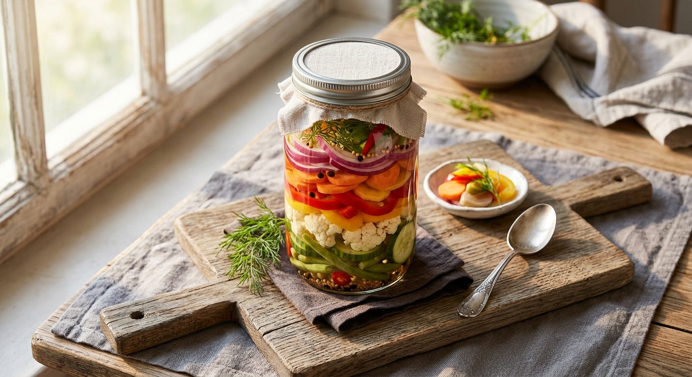 Quick Pickled Rainbow Vegetables in a Jar — AI-generated headline for J C