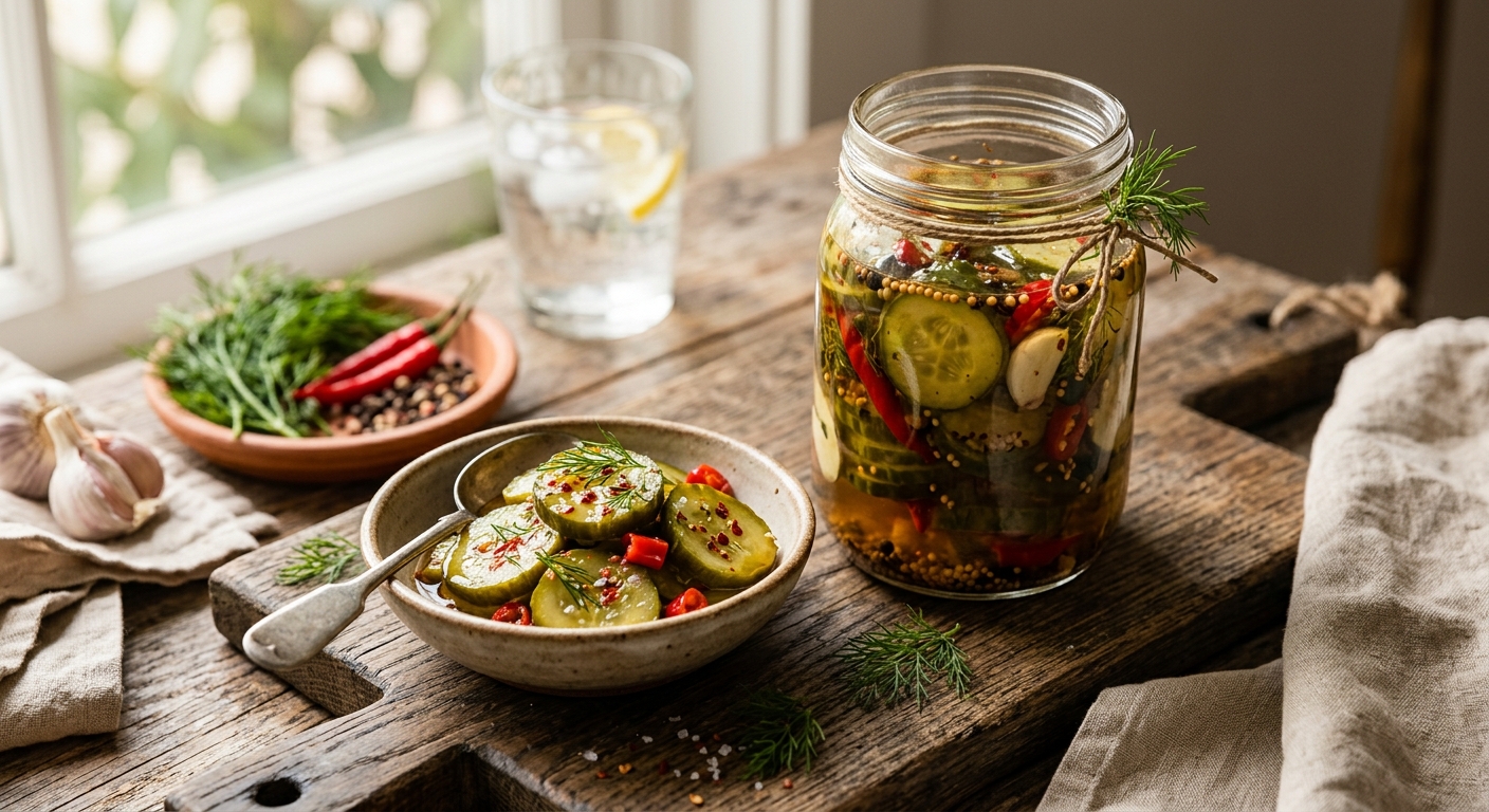 Spicy Pickled Sliced Cucumber & Pepper Jar — AI-generated headline for Instagram
