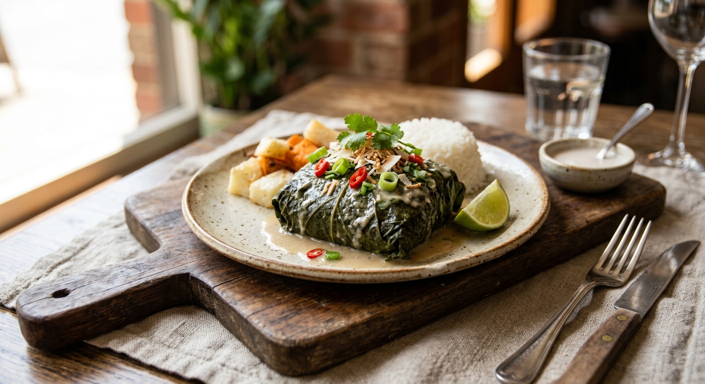 Palusami — Coconut Cream Wrapped in Taro Leaves — AI-generated headline for RecipeFiler