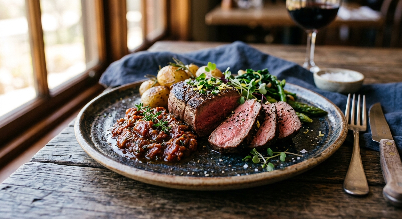 Kangaroo Steak with Bush Tomato Relish — AI-generated headline for RecipeFiler