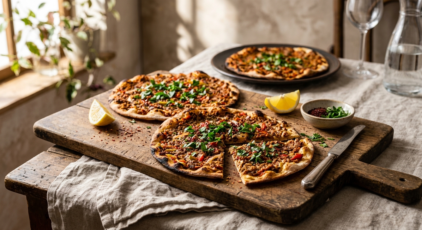Lahmacun — Turkish Flatbread with Spiced Lamb — AI-generated headline for RecipeFiler