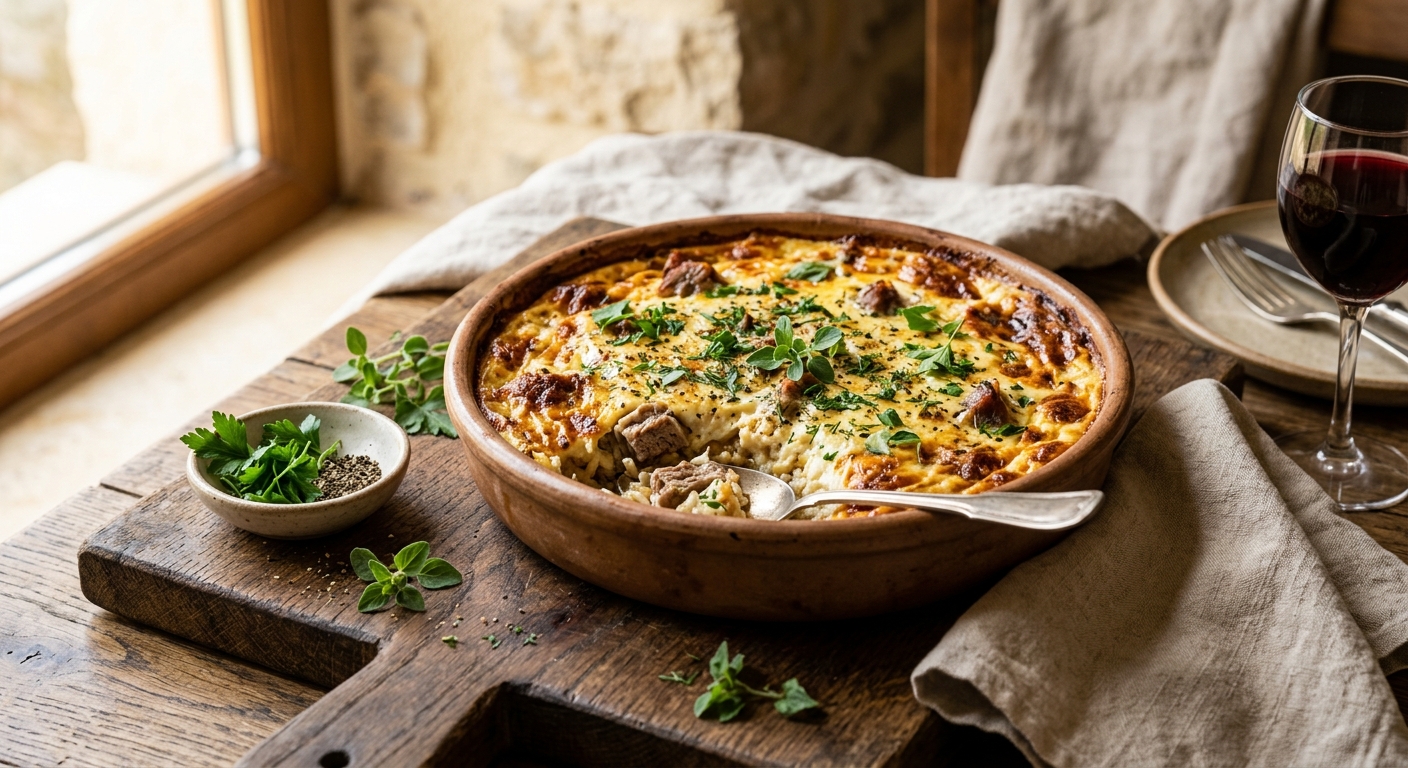 Tavë Kosi — Albanian Baked Lamb and Yoghurt Casserole — AI-generated headline for RecipeFiler