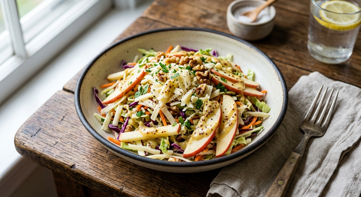 Cheddar and Apple Slaw with Honey Mustard Dressing — recipe by RecipeFiler