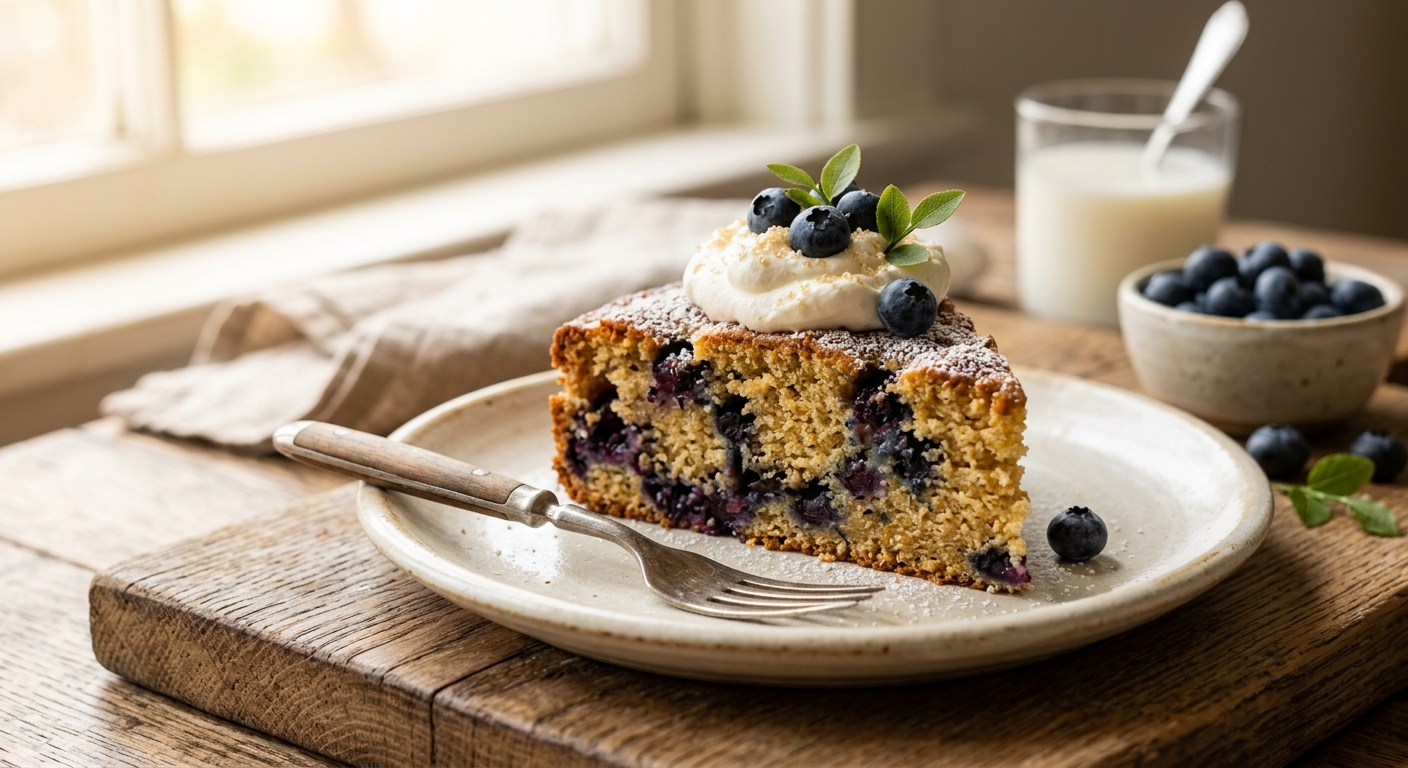 American Blueberry Cornmeal Snack Cake — recipe by RecipeFiler