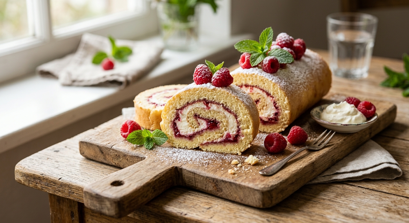 Raspberry Swiss Roll Cake Recipe — AI-generated headline for Instagram