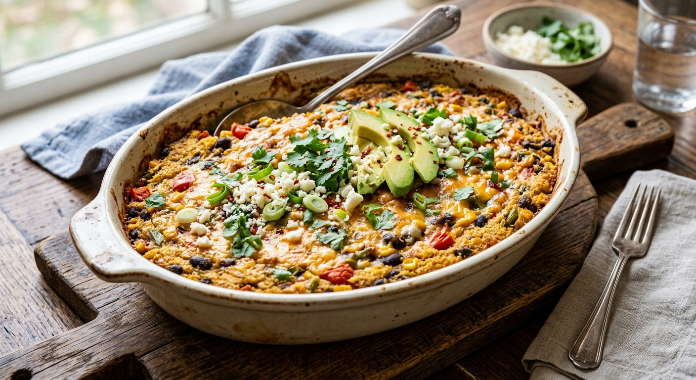 American Baked Black Bean and Cornmeal Casserole — AI-generated headline for RecipeFiler