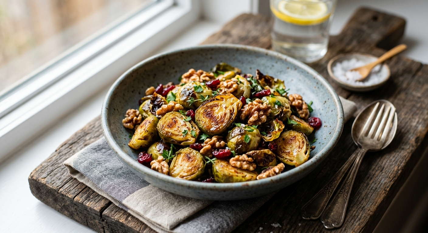 Canadian Maple Roasted Brussels Sprouts with Walnuts — recipe by RecipeFiler