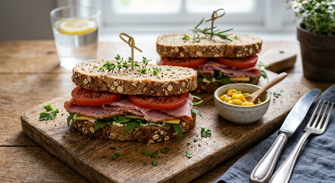 Irish Wholemeal Soda Bread Ham and Tomato Sandwiches — recipe by RecipeFiler