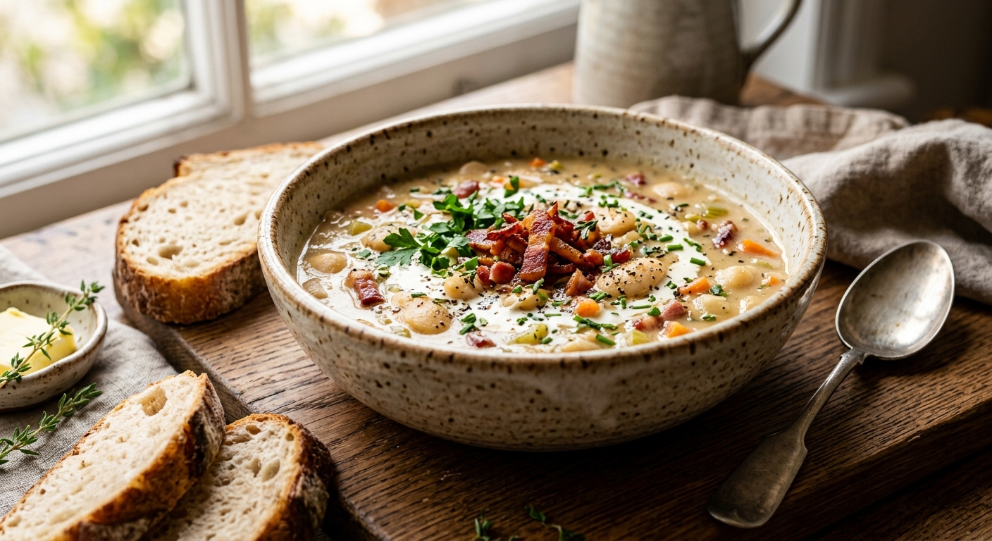 Creamy Butterbean and Bacon Soup — AI-generated headline for RecipeFiler