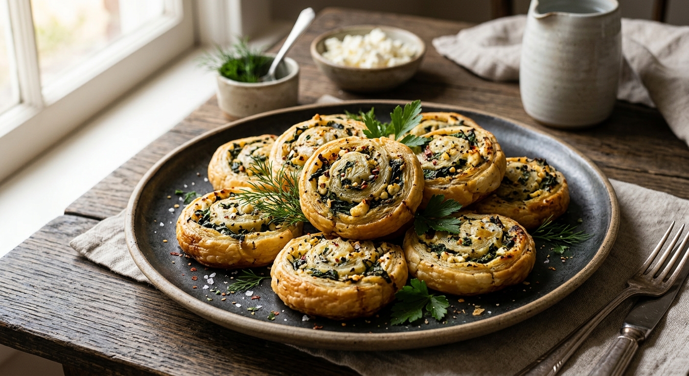 Spinach & Feta Puff Pastry Pinwheels — AI-generated headline for Instagram