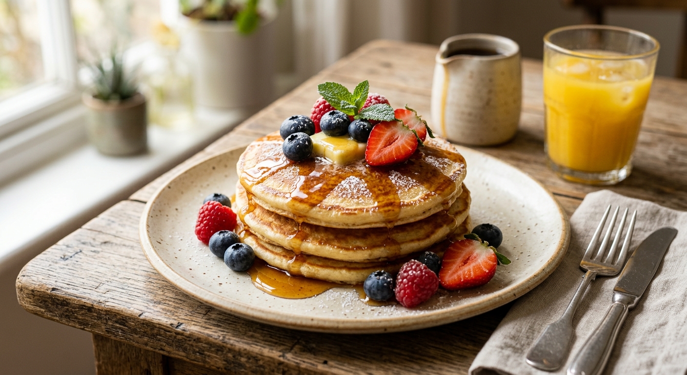 American-Style Pancakes with Maple Syrup and Berries — AI-generated headline for RecipeFiler