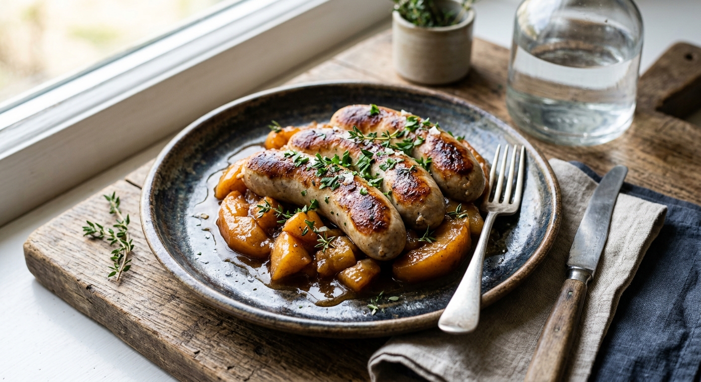 Boudin Blanc aux Pommes — French White Sausage with Caramelised Apples — AI-generated headline for RecipeFiler