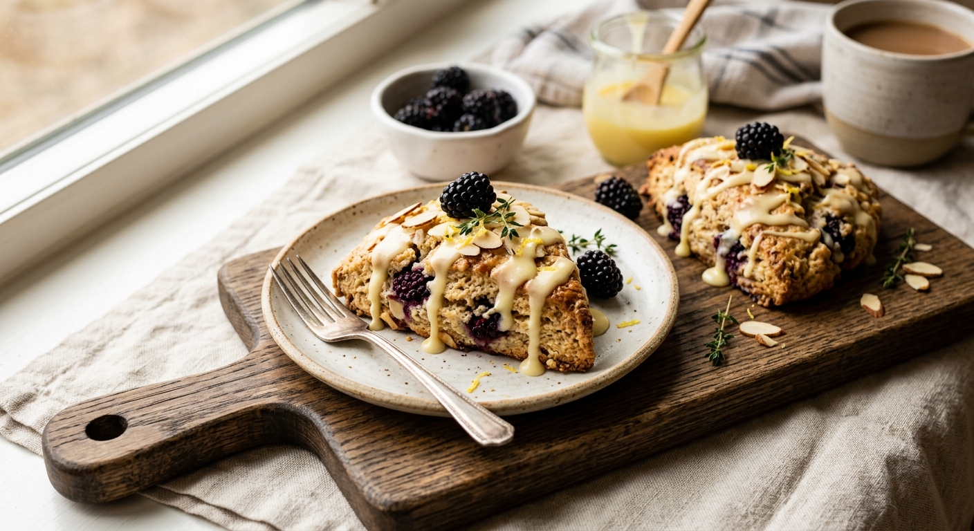 Blackberry Almond Scones with Lemon Cream Cheese Drizzle — AI-generated headline for Instagram