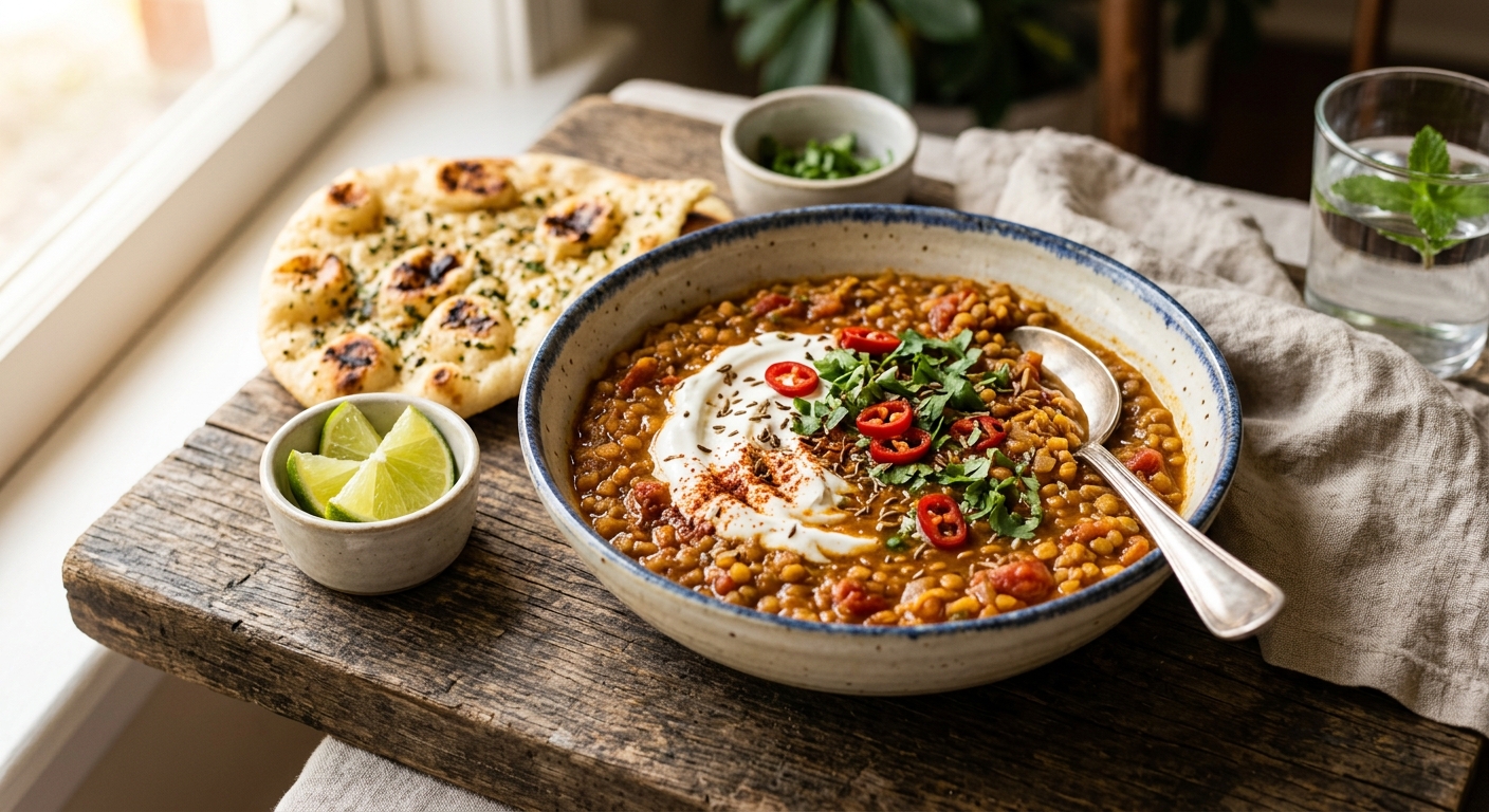 SPICED RED LENTILS — AI-generated headline for Recipe_Filer
