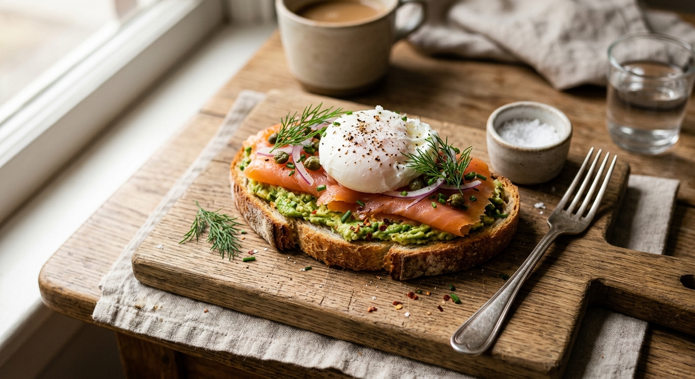 Smoked Salmon & Poached Egg Avocado Toast — AI-generated headline for Instagram