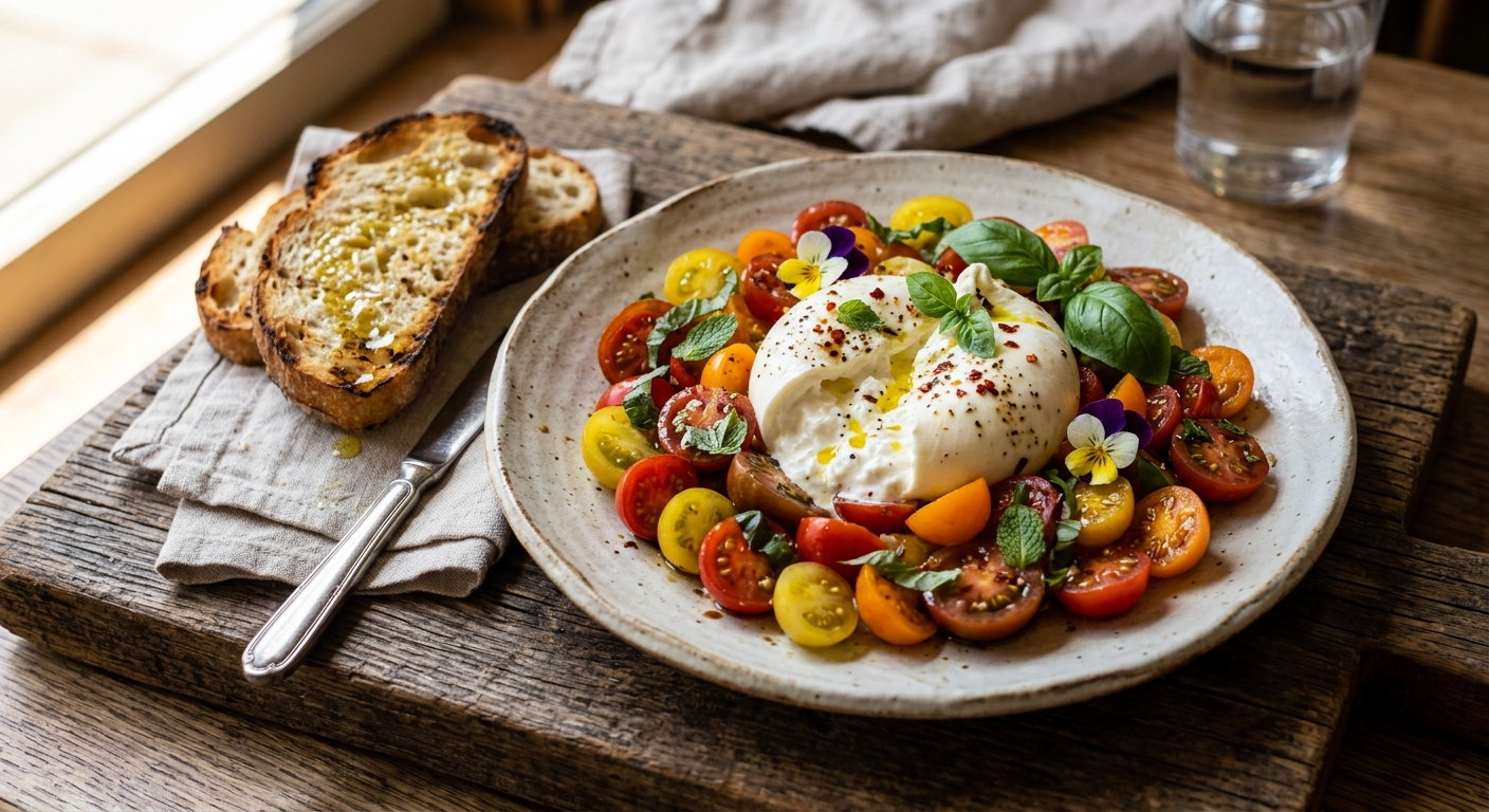 Marinated tomatoes burrata dip snack — AI-generated headline for Instagram