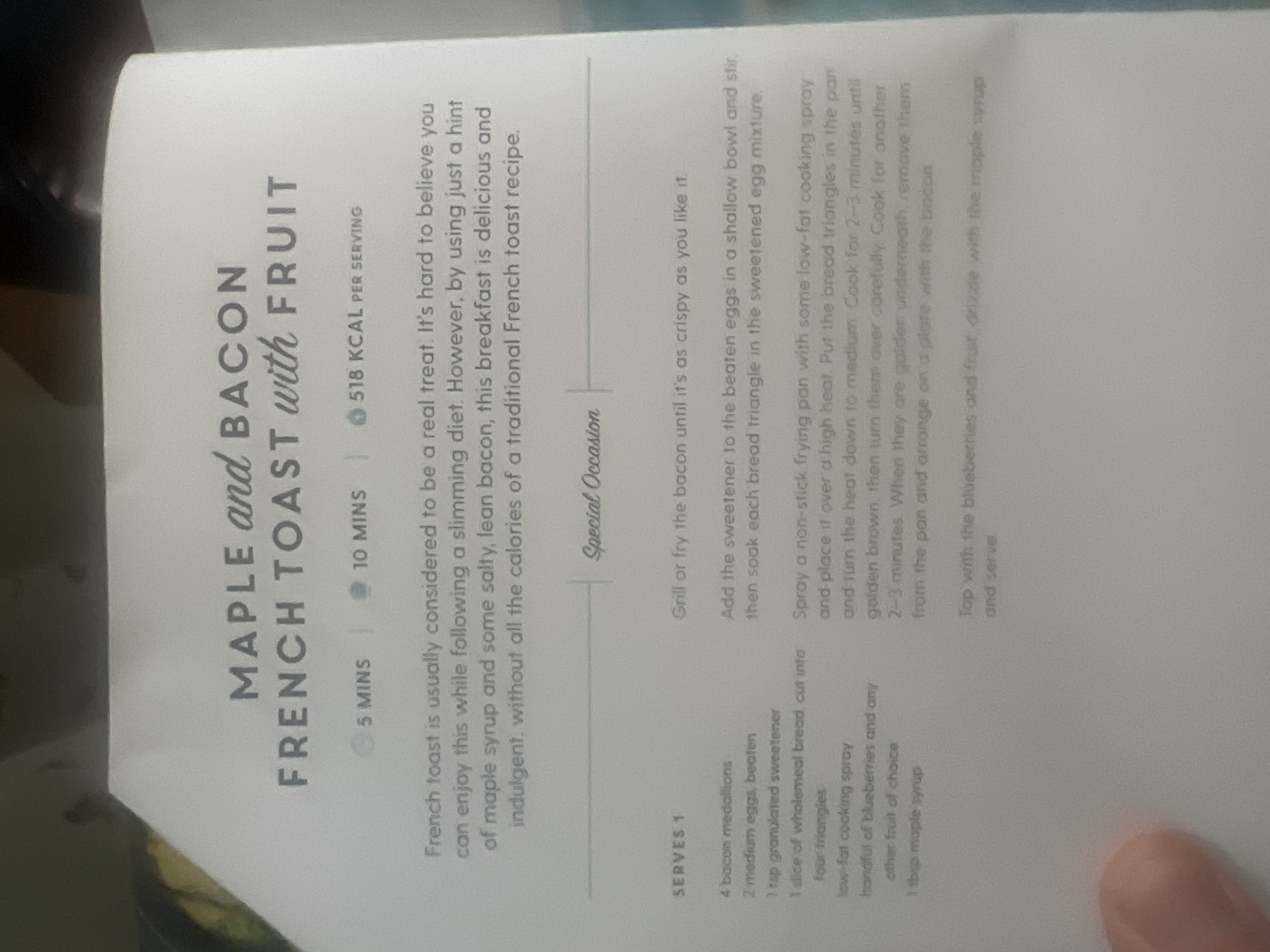 Original handwritten Maple and Bacon French Toast with Blueberries recipe — page 1