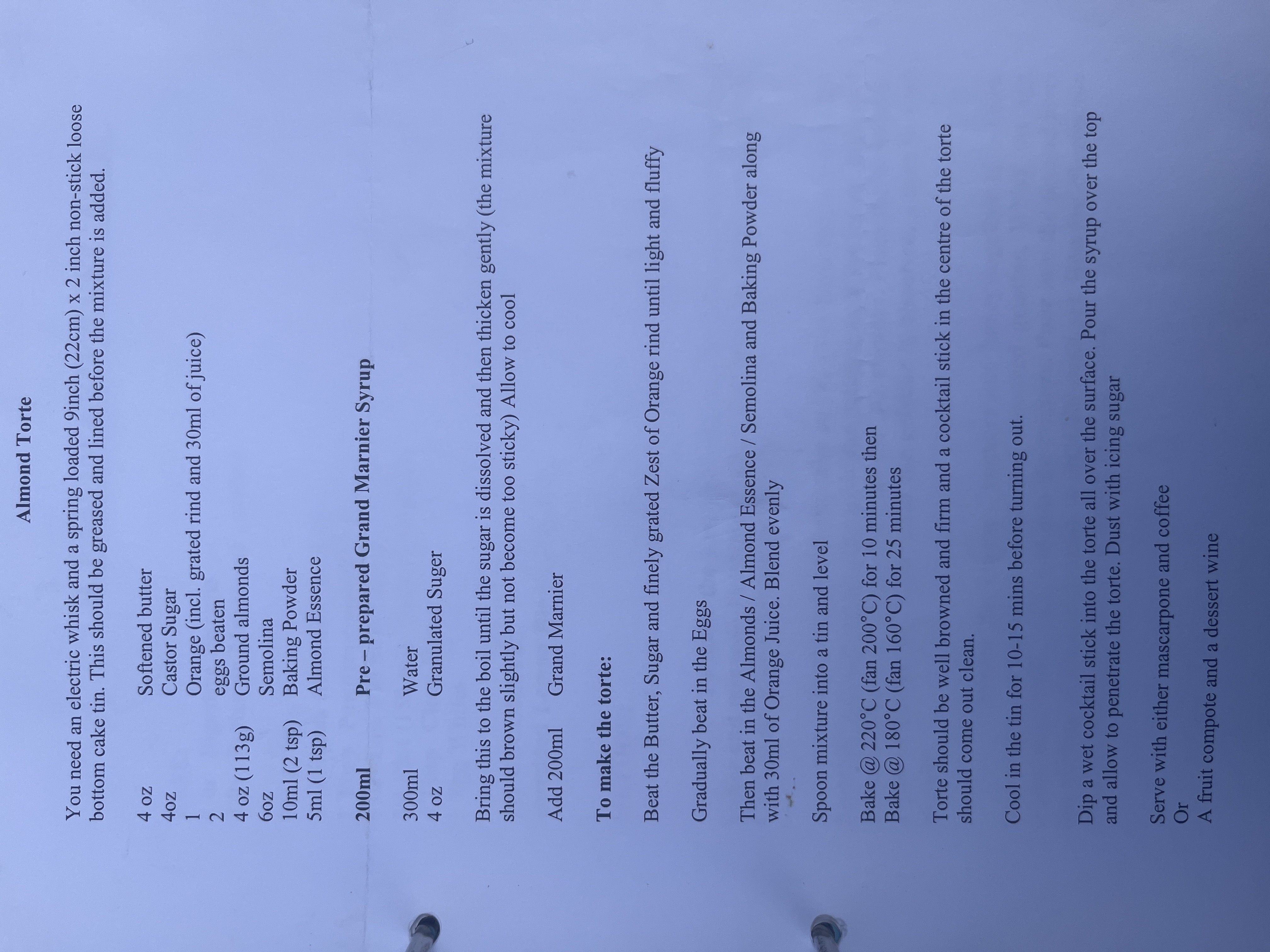 Original handwritten Almond Torte recipe — page 1