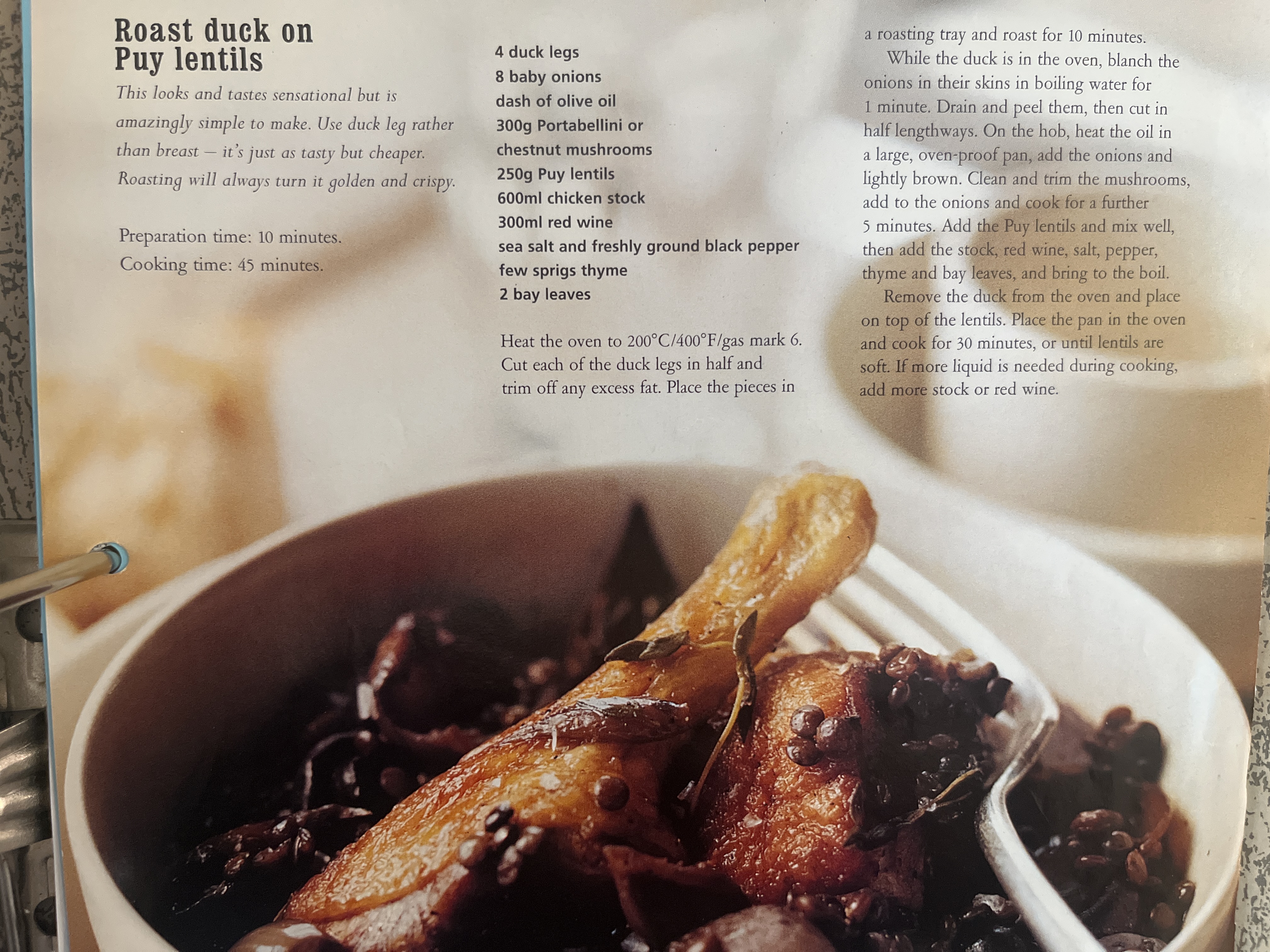 Original handwritten Roast duck on Puy lentils recipe — page 1