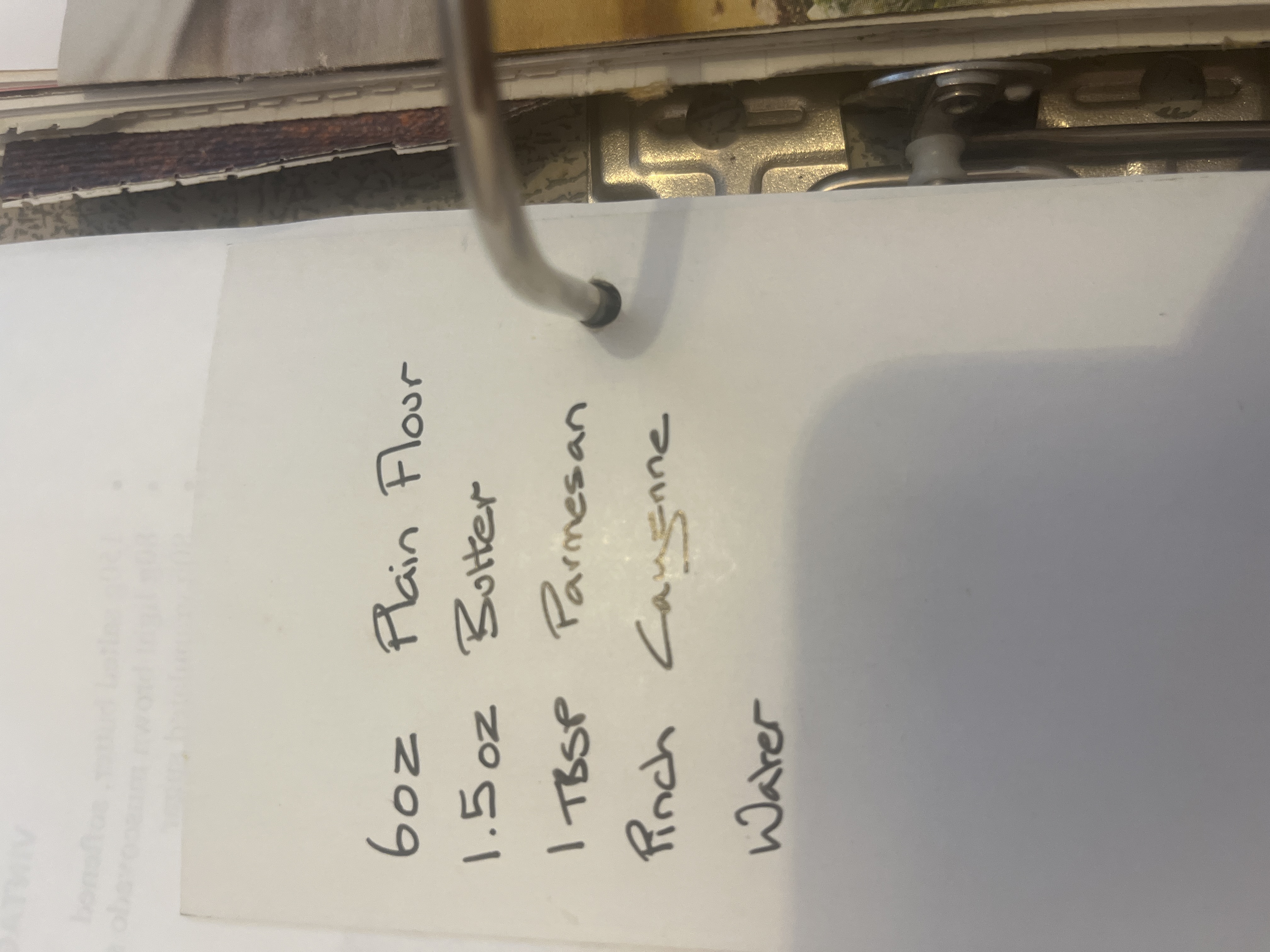 Original handwritten Mums Cheesy Pastry recipe — page 1