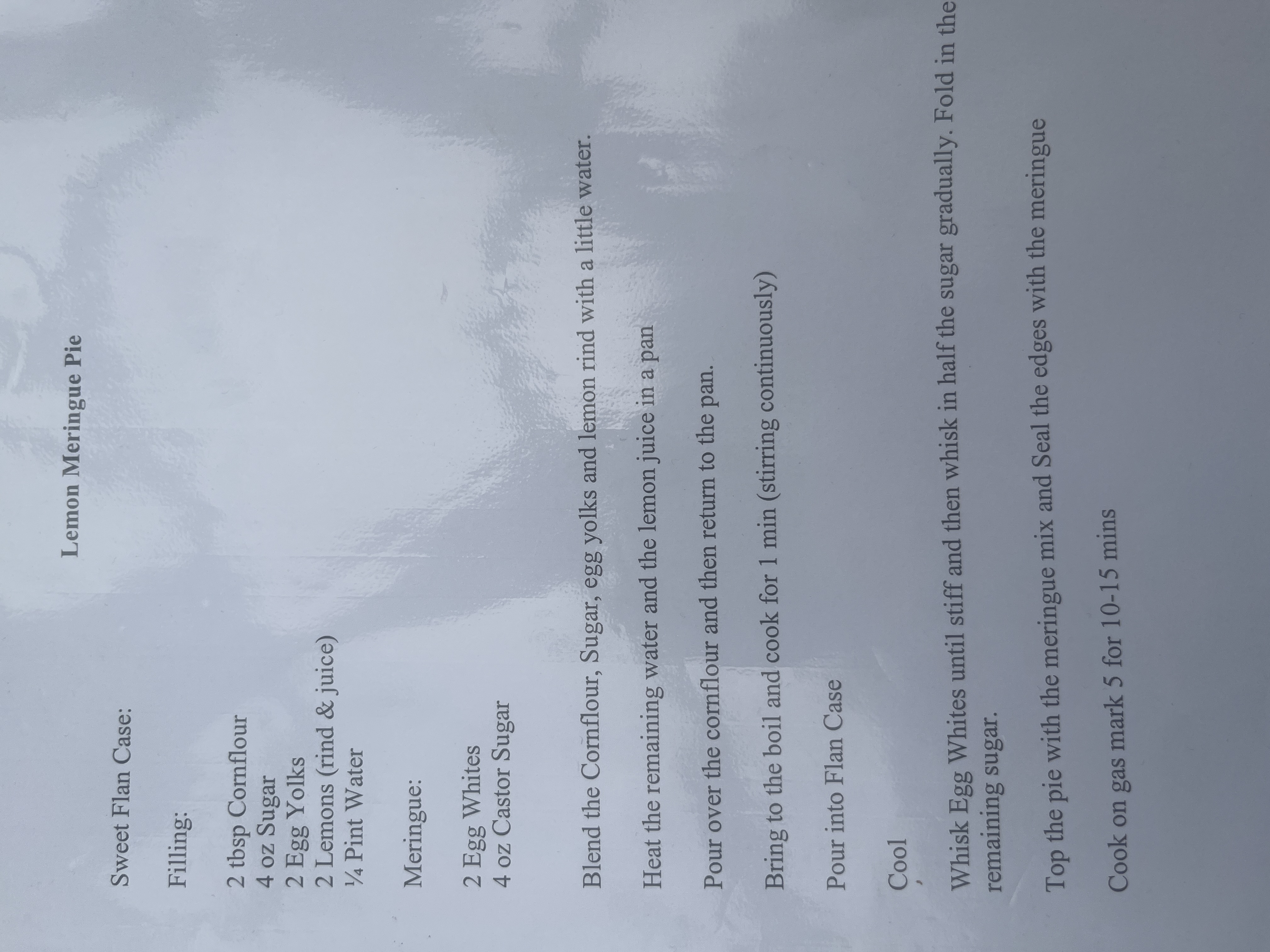 Original handwritten Lemon Meringue Pie recipe — page 1