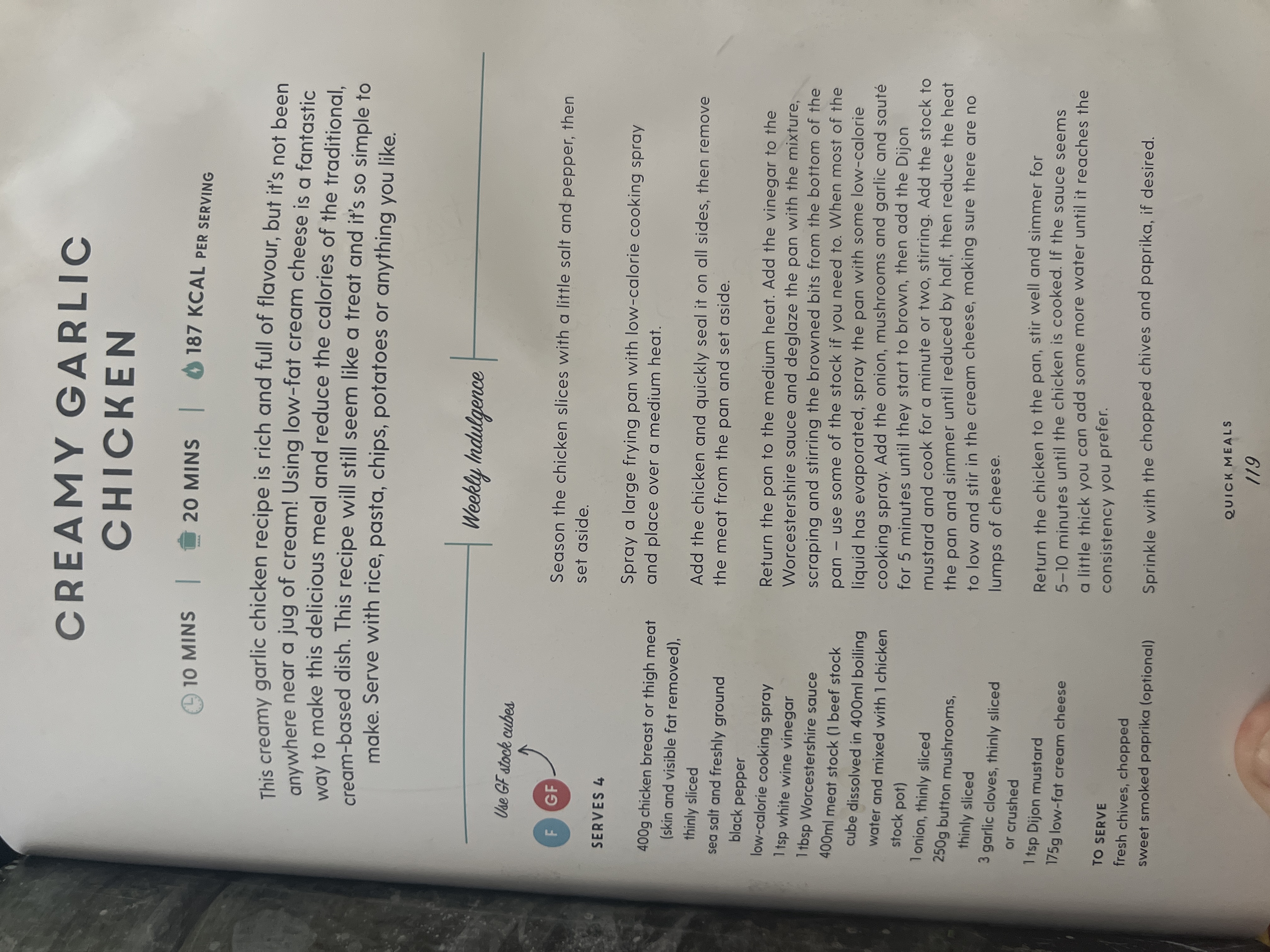 Original handwritten Creamy Garlic Chicken recipe — page 1