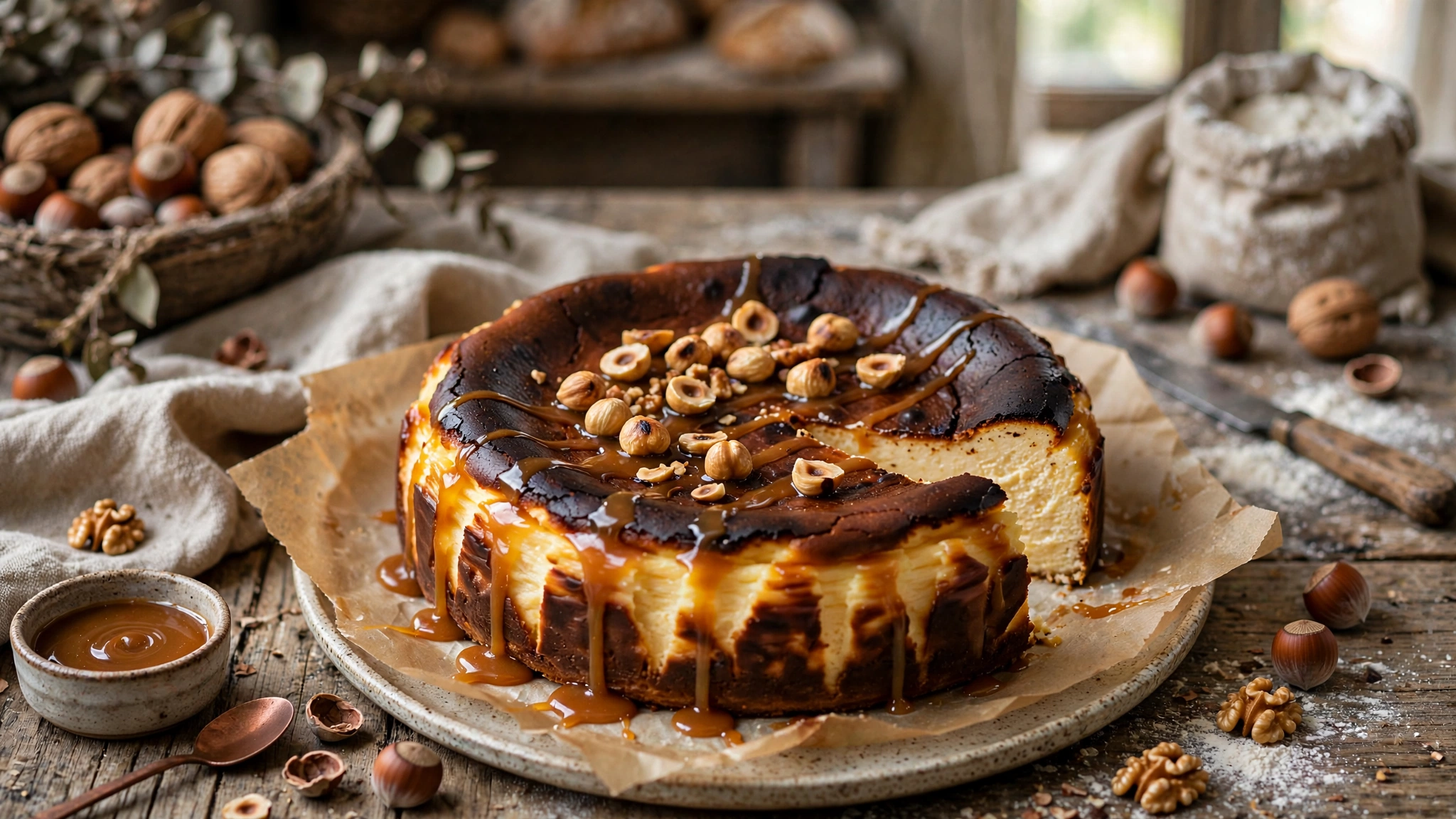 Baked Basque Caramel and Hazelnut Cheesecake — recipe by katplaystennis
