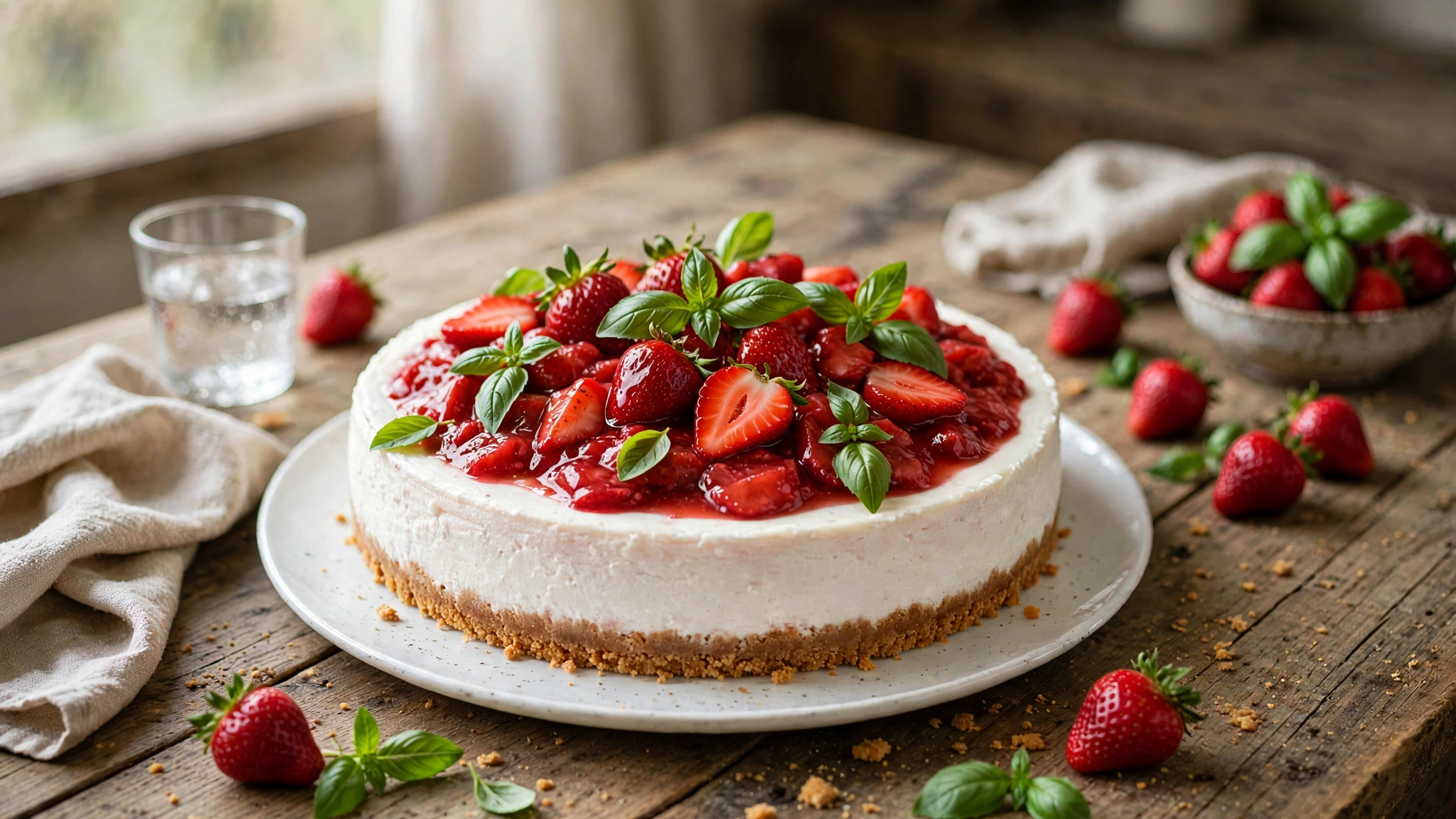 Strawberry and basil no-bake cheesecake — recipe by katplaystennis