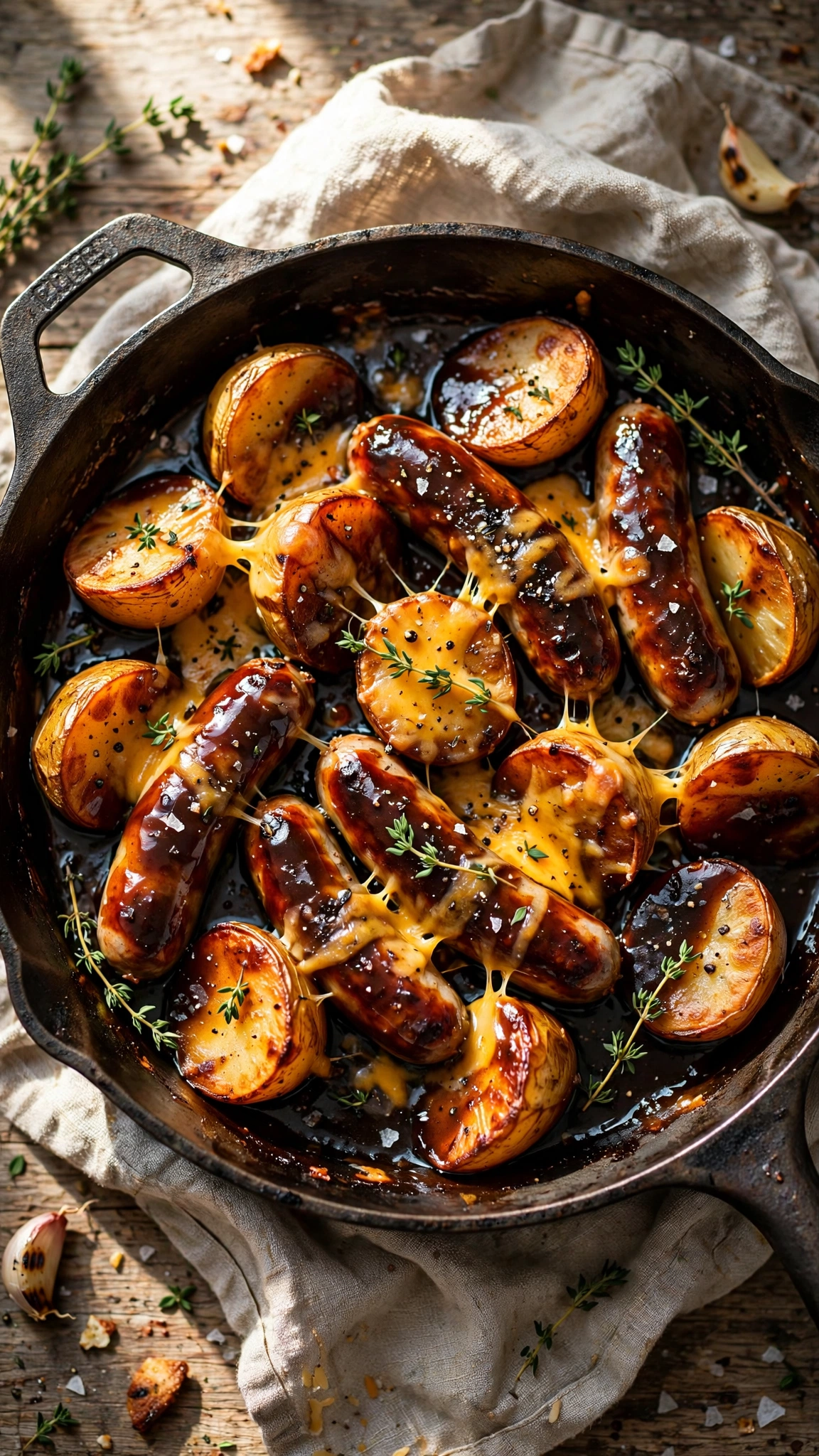 Sticky Marmite Sausage & Roast Potato Skillet — recipe by katplaystennis