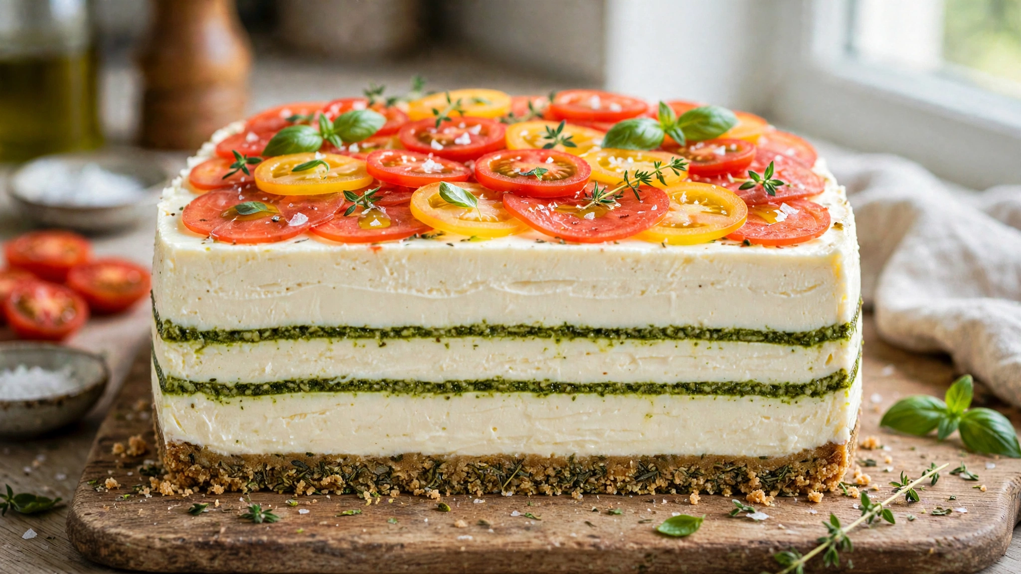 Tomato and Pesto Cheesecake — recipe by katplaystennis