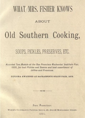 What Mrs Fisher Knows About Old Southern Cooking — cover scan from archive.org